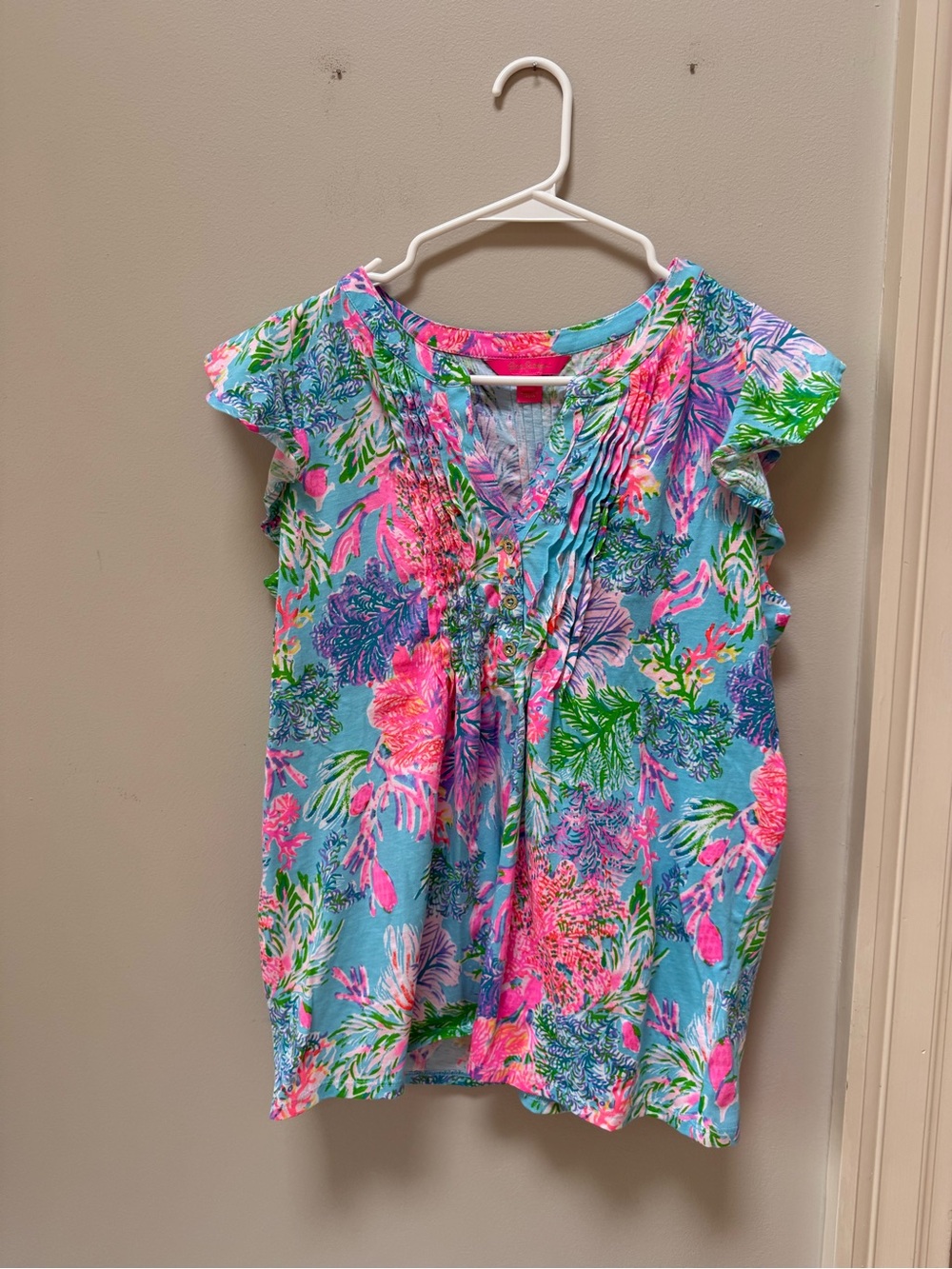 Lilly Pulitzer Sleeveless Blouse Ruffled Cotton Button-Down size Medium M